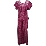 Indiatrendzs Women Nighty Cotton Fabric Printed Neck Embroidered Sleepwear Nightgown With Tie Belt In Waist (Chest 46 )
