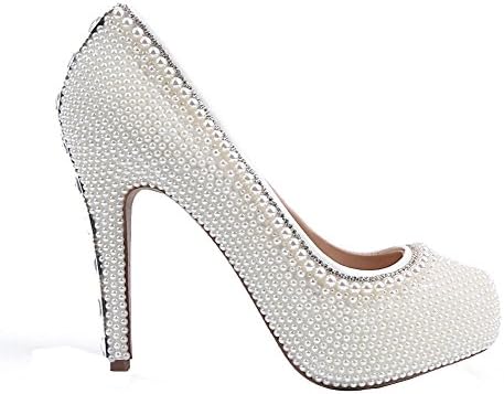 Crystal Shoes Women Thin High Heels Handmade Leather Wedding Party Nightclub Evening Pumps Bride Bridesmaids White Pearl Diamond Sandals . White . 34