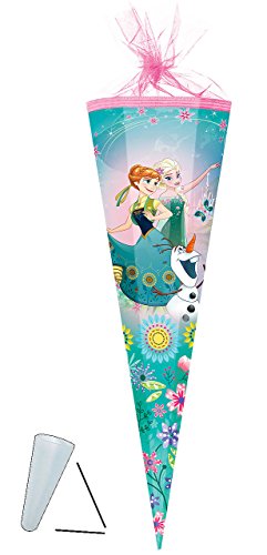 Schultüte - " Disney die Eiskönigin - Frozen " - 22 / 35 / 50 / 70 / 85 / 100 cm - Zuckertüte ALLE Größen - rund oder eckig - mit / ohne Kunststoff Spitze - für Mädchen - völlig unverfroren / Prinzessin Elsa Anna Arendelle - Schneemann Olaf - Blumen Blüten