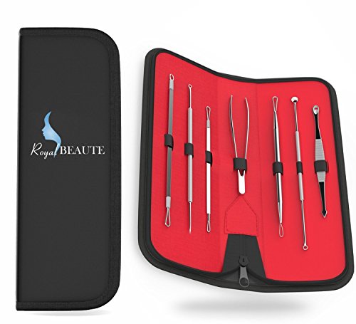 Royal BeauteÂ® Remove Blackheads Today!! With Premium Blackhead & Blemish Remover Kit - Acne Treatment - 7 Professional Dermatologist Grade Tools - Easily Cure Pimples, Blackheads, Comedones, Acne, and Facial Impurities (Black)