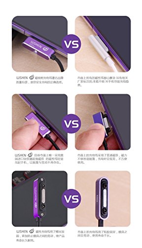 WSKEN LED Status Magnet USB Ladekabel für Sony Xperia Z3 , Sony Xperia Z3 Compact , Sony Xperia Z2, Sony Xperia Z1 Smartphone , Sony Xperia Z Ultra XL39h , Sony Xperia Z1 Mini, Sony Xperia Z2 Mini Ladekabel Anschluss Adapter Anschluss Stecker Verbindung – silber - 4