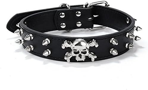 Devoted Pet Dog Cat Choke Collar Double Row Skull Bullet Nail PU Black Rivets Adjustable Dog Chain Ring Spiked Studded Leather Dog Basic Collars for Small Mediumn Large Pet Soft Comfortable Durable, Black, Size S