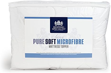 The Bedding Specialist 180 x 200 cm Super King Size Microfiber Cover with Hollow Fibre Filling Peach Soft Microfiber Mattress Topper Bed, White