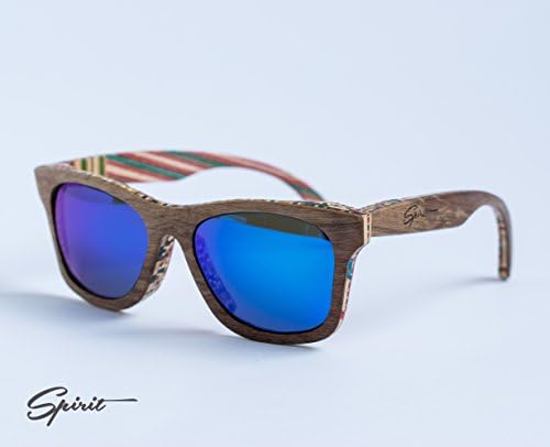 Wooden Sunglasses - Skateboard Shades - Recycled Wood - Skate Eyewear - Stripped - Brown - Red - Blue