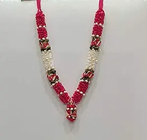 RJ Sales & Promotions Closely Knitted 12 inches mazenta and White Haar (Pair of 2) - Maala for Idols, Photo Frames, Fancy , Marriages etc.