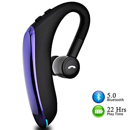 v5.0 Ecouteur Bluetooth Sans Fil, 20 Heures kit Bluetooth Oreillette Sport avec HD Micro,Temps de Jeu: 18-20 Heures,Support Oreille Gauche / Droite,Angle Réglable à 180°, Pour Office/Business/Trucker