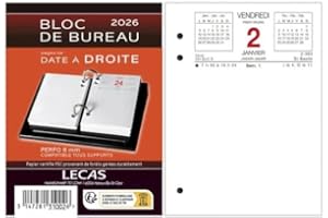LIBELLUS Lecas - 1 Bloc Ephémérides de Bureau Date à Droite - Janvier 2026 à Décembre 2026 - Dimension 8,5 x 11,5 cm