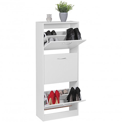 FineBuy Schuhkipper mit 3 Fächern für 18 Paar Schuhe | Moderner Schuhschrank in Weiß | Schuhkommode 50 x 24 x 125 cm