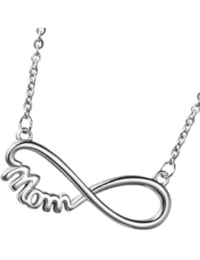 Flongo Anhänger Halskette, Edelstahl Anhänger Halskette Silber MOM Infinity Unendlichkeit Zeichen Symbol Lieben...