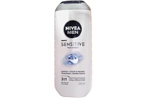 ‎NIVEA NIVEA MEN Sensitive 3-in-1 Shower Gel (1 x 250 ml), Men's Shower Gel for Sensitive Skin, Mild Cleanser for Body, Hair and Face, Shower Soap with Bamboo Extract