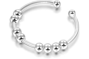 SILBERTALE Pierścionek ze srebra wysokiej próby 925, spinner, antystresowy, 5|8|10 obrotowych koralików, pierścień dekompresyjny, regulowany rozmiar od 55 do 60