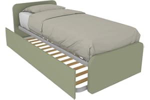 MOBILFINO CAMERETTE Letto singolo con letto estraibile, trasformabile in matrimoniale. Testate personalizzabili, reti in acciaio e doghe in faggio - Testata a sinistra, Salvia