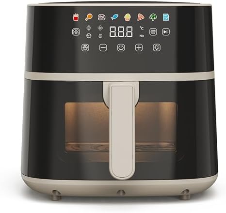 Tognana Iridea, Friggitrice ad aria 6L, doppia resistenza, display digitale, timer, 80-200°C, finestra, 1700W, Champagne