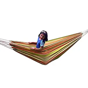 Hangit Fabric Cotton Hammock (Green Stripes, 396 Centimeters)