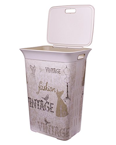 Wäschetruhe Wäschekorb Wäschepuff mit Belüftung Moda Vintage 60 Liter mit Deckel Wäschesammler - 4