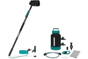 VONROC Set Spazzola di Lavaggio Telescopica 4,60m + Addolcitore d’Acqua Portatile 5L – Pulizia pannelli solari, auto, camper e superfici alte – Con tubo, dispenser sapone e accessori inclusi