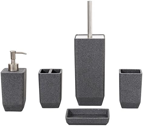 Showerdrape Grey Slate 5pc Metro Bathroom Accessory Set - Soap Dish, Tumbler, Toothbrush Holder, Soap Dispenser, Toilet Brush &amp; Holder