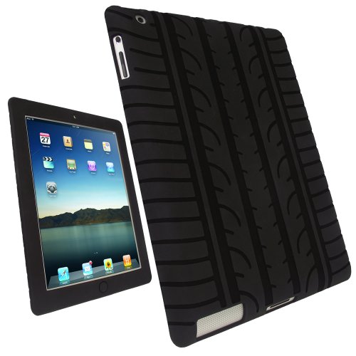 igadgitz Silikon Schutzhülle Hülle Tasche Etui Case Skin mit Reifenprofil design für Apple iPad 2, 3 & Neue iPad 4 mit Retina Display 16GB 32GB 64GB + Display Schutzfolie