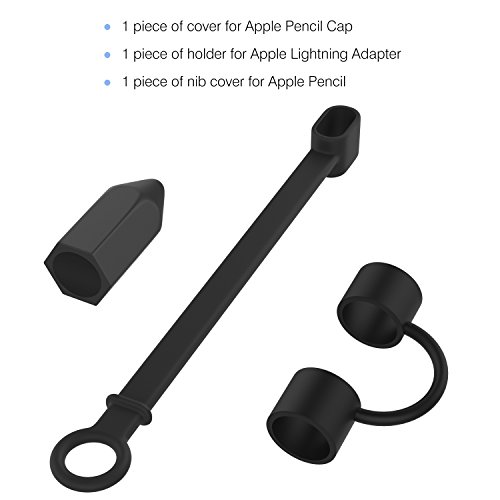 MoKo Apple Pencil Stift Kappehalter – Premium soft Silikon Schutzkappe/ Schreibfeder-Abdeckung/ Halterung / mit Spitzen Ersatzspitzen Halter für Apple iPad Pro Pencil, Schwarz - 2