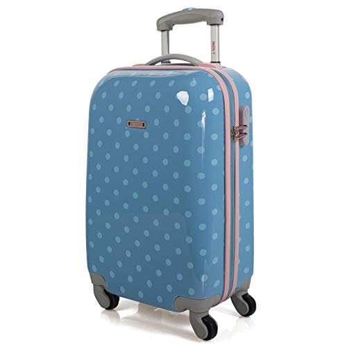 SKPAT - Maleta Infantil Cabina de Viaje 4 Ruedas Trolley Policarbonato Estampado Lunares. Equipaje de Mano. Rígida y Ligera. Candado. Low Cost. Estilo y Marca. 66450, Color Turquesa