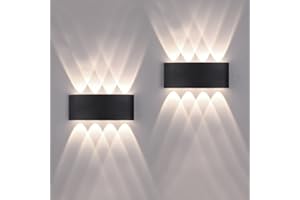 FUPE 2 Pack Applique Murale Extérieur/Intérieur LED Appliques Extérieure 16W 1600lm ip65 imperméable moderne en aluminium up and down applique lumineuse spot Lampe Murale(Noir 4500k lumière naturelle)