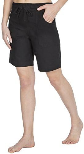 CAUSEWAY BAY Ladies Womens Summer Linen Casual Midi Shorts with Pockets Size 10-18 (Black, 18)