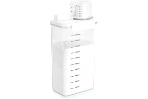 Cnwinu Dozownik środków piorących z miarką, pojemnik na proszek do prania, hermetyczne dozowanie, tworzywo sztuczne PET, nadaje się do proszku do prania, perfum do prania (2300 ml)