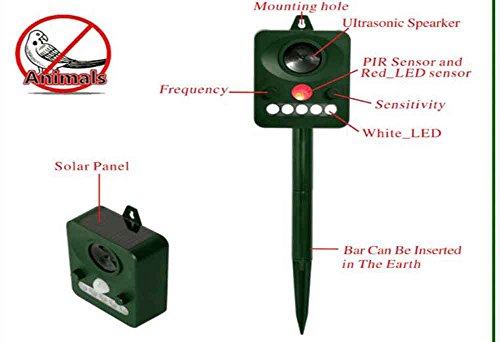 Ruichenxi Ultraschall Vogelabwehr Solar Tiervertreiber, Hundeschreck, Katzenschreck, Marderschreck Tierabwehr Mit PIR Sensor für Outdoor Farm Garten Abschreckung Frequenz einstellbar - 4