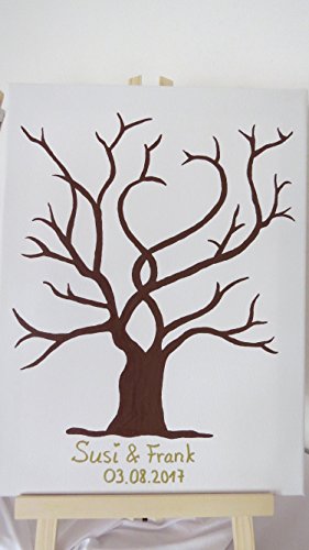 Fingerabdruck Gästebuch Hochzeitsbaum (wedding tree) Leinwand 70×50 auf Keilrahmen inkl. 3 Fingerfarben - 3