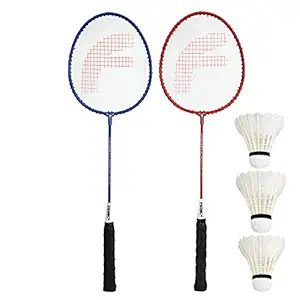 FEROC Fighter Aluminum Badminton Racquet Set of 2 with- 3 Pieces Feather SHUTTLES Badminton kit, Red