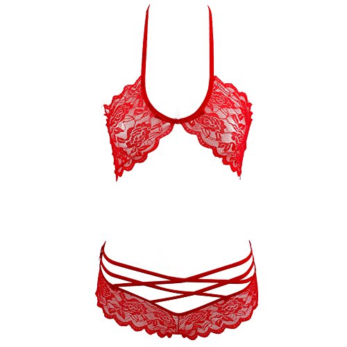 Preisvergleich Produktbild Eleery Damen Lingerie Spitzen Büstenhalter BH Bra Sleepwear Damen reizvolle unterwäsche Schlafanzüge (34 / 36 / 38, Rot)