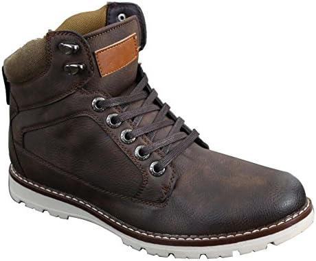 Mens Casual Brown Leather Ankle Boots Shoes Retro Laced Hiking Winter