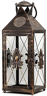 GBYZHMH Portable Lantern Candle Vintage continental artistic iron candlestick lamp glass hurricane lamps landing wind living accessories crafts. Decorations marriage garden jewelry SPARK PLUGS: Brass strut (color, size: Large)