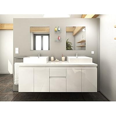 Générique Meuble de salle de bain CORALIE double vasque 150 cm Blanc - L 150 x l 46 x H 50