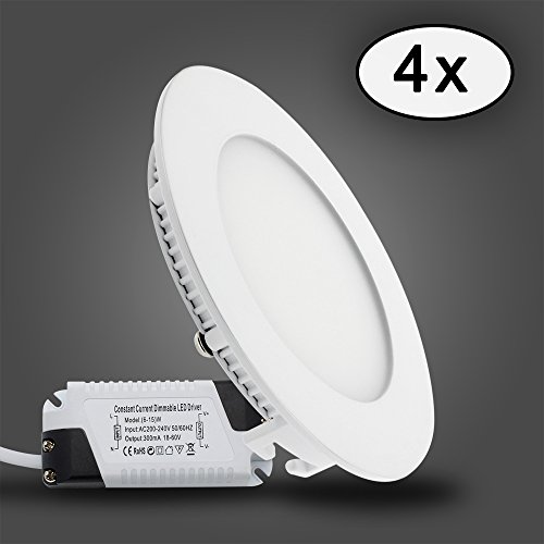 baode 9 W 3000 K LED Panel lampada dimmerabile lampada da soffitto rotondo UltraSlim Faretto da incasso Ø mm Bianco Caldo 4er Pack