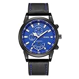 YEARNLY Herren Uhren Freizeit Wasserdicht Sport Chronograph Quarz Armbanduhren Männer mit Mode Schwarz Leder Armband