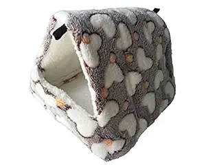 WOWOWMEOW Small Animals Warm Fleece Bed Cage Hanging Cave Beds for Guinea-Pigs, Hamster, Squirrel, Chinchilla and Small Bird (L, Coffee)