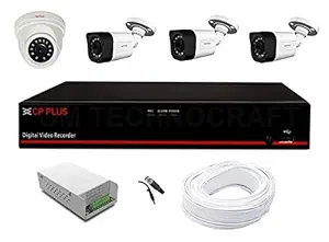 CP Plus 2.4 MP HD 4 Channel DVR with 1 Dome & 3 Bullet Cameras + (3+1) Cable 90 Mtr + 4 Channel Power Supply + BNC & DC Combo Without Hard Drive