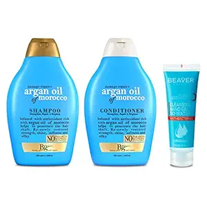 BEAUTY GARAGE  BG Argan Oil Shampoo & Conditioner Combo Pack 350ml with free Beaver Hand Gel