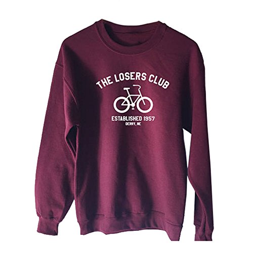 Q.KIM Femme Homme Sweat-shirt Encolure ras du cou Pullover Manches Longues Sweatshirt S-3XL-The losers club,Vin rouge,S