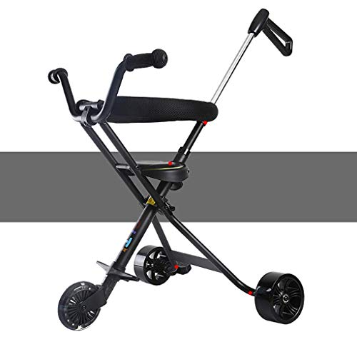 MINISU Infant Baby Four-Wheeled Shatter-Resistant Lightweight Folding Children's Trolley Trend Adventure Travel System Range Aviation Aluminum Alloy Travel (Color : BlackA)