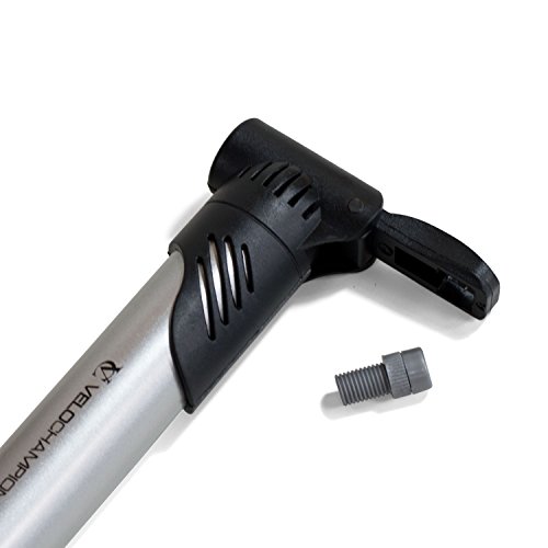 VeloChampion Airblast Doppelhub-Minipumpe, schwarz/silber – Mini Bike Pump for Road and MTB - 4