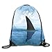 Produktbild EELKKO Drawstring Backpack Gym Bags Storage Backpack, Shark Fish Fin Over The Sea Surface Danger Caution Themed Picture,Deluxe Bundle Backpack Outdoor Sports Portable Daypack