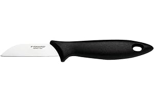 Fiskars Couteau à Éplucher avec lame en inox, Essential, plastique/acier inoxydable, longueur de lame : 7 cm, noir/argenté, 1065580
