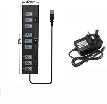 USB 3.0 Hub With 10 Ports 5Gbps High Speed Charger Hub Data Transfer Power Adapter with On/Off Switches, with External Power Supply Support for Win7/8/10,Vista/7/8/10, Linux 2.4 MAC USB 3.0