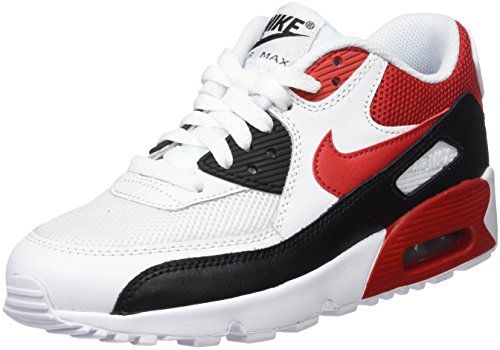 Vente France Nike Air Max 90 Mesh Gs, Chaussures de Tennis les Enfants et les Adolescents, Multicolore (White/Univ Red/Black/Wolf Grey), 37.5 EU