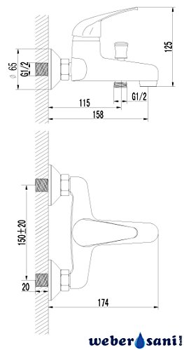 WeberSani Einhebel Wannenarmatur Joy Viel Zubehör A35C2070 - 2