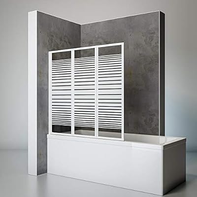 Schulte pare baignoire rabattable à coller, sans percer, paroi de baignoire réversible, 3 volets pivotants, verre décor rayures, profilé blanc, 127x120 cm