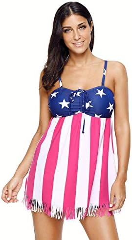 Large Size Swimsuit Printing American Flag Sexy Suspenders Tassel Swing Body Split Swimsuit,XXXL