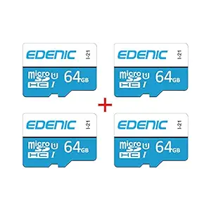 Edenic 64GB Micro SDHC Card,Memory Card Class 10,Fast Speed for Smartphones,Tablets and Other Micro Slots wtih Data Transfer(Combo-Pack of 4)